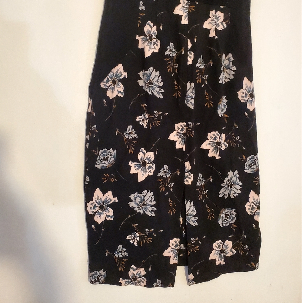 French Connection Zipper Floral Mini Dress Black Slimming Panels Size 6 Women - Picture 3 of 14